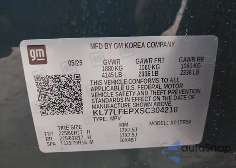 2025 Chevrolet Trax Fwd Ls z USA, uszkodzony, nr VIN KL77LFEPXSC304210